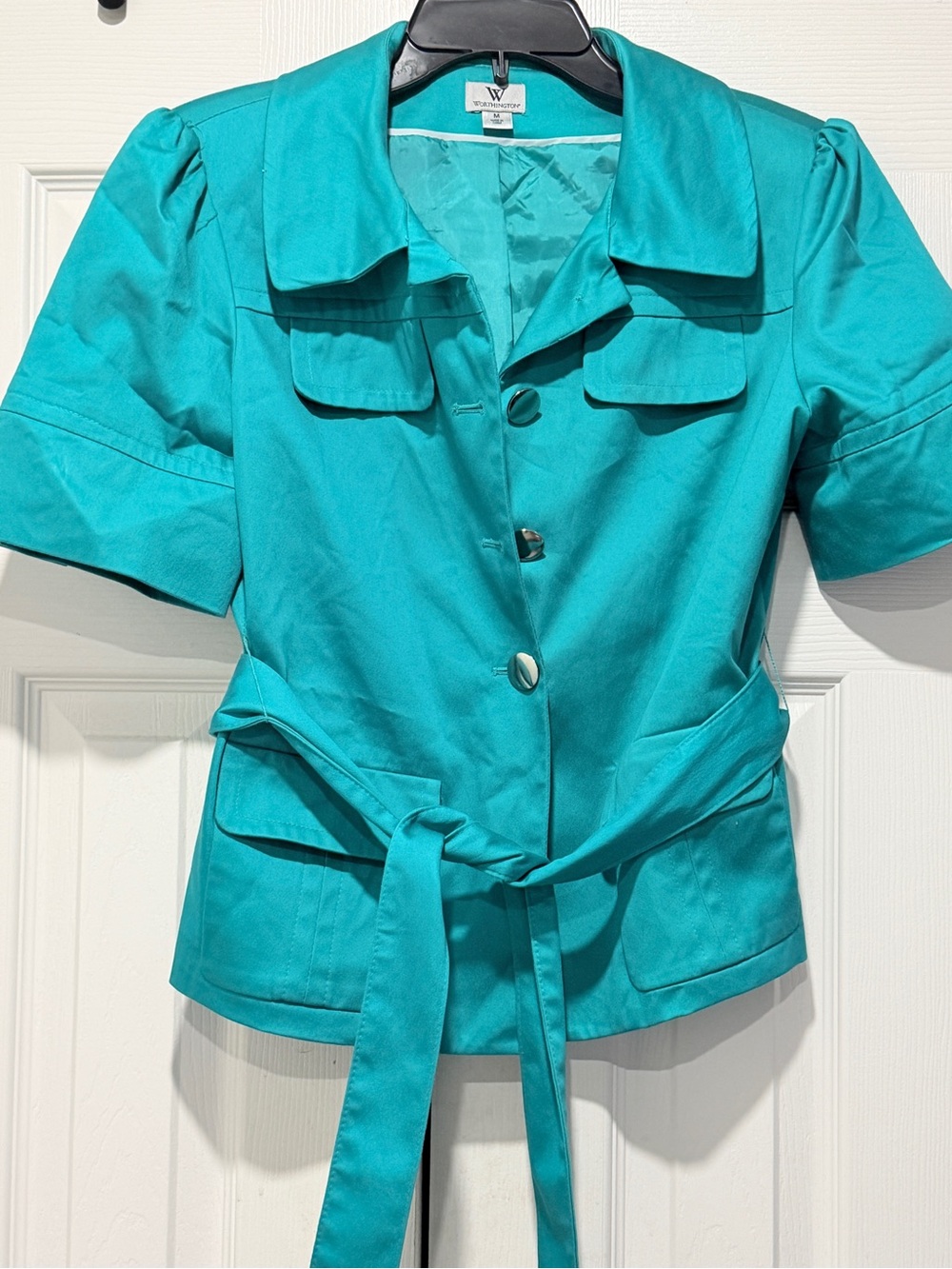 Worthington Teal Short-Sleeve Belted Utility Jacket